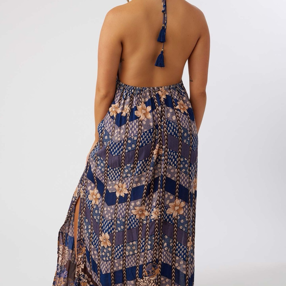 O'Neill Blue and Green Tiered Ruffled Halter Maxi Dress - Picture 5 of 6
